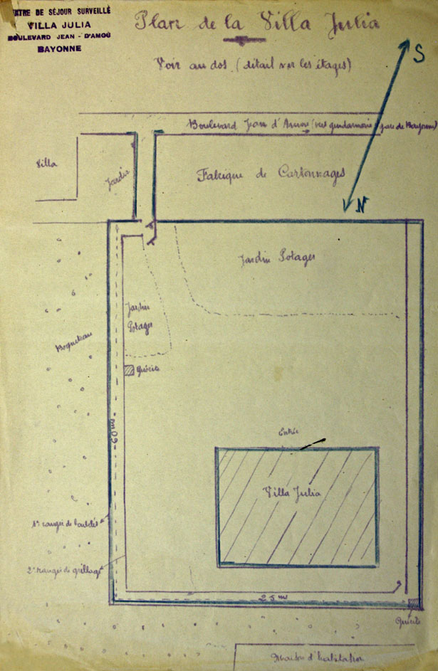 Plan du centre de séjour surveillé de Bayonne, "Villa Julia", 26 janvier 1942.