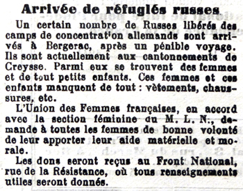 Journal « Bergerac Libre » du 27 janvier 1945.